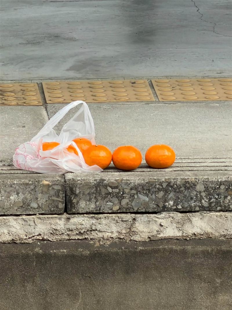 台南舊火車站開放拍照留念,月台開始出現各種橘子,重現朱自清「背影」場景。(圖/翻攝台南式 Tainan Style臉書)