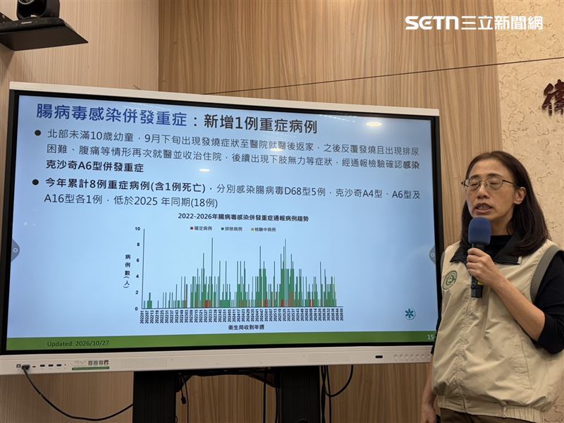 李佳琳說,腸病毒上週就診人次7618人次,較前一週下降15.9%。(圖/記者簡浩正攝影)