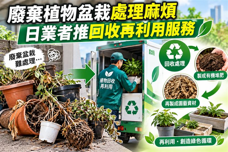 廢棄植物盆栽處理麻煩,日本業者推回收再利用服務。(圖/AI示意生成)