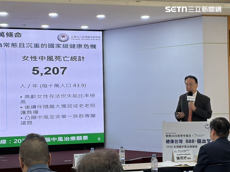 腦中風學會理事長陳龍指出,每年約1.7萬人因中風陷入長期失能,若以2024年至2030年推估,新增失能人口恐逼近12萬人。(圖/記者簡浩正攝影)