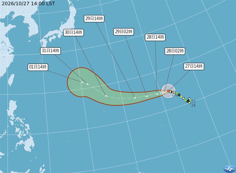 煙花颱風預估明天轉為強颱。(圖/氣象署)