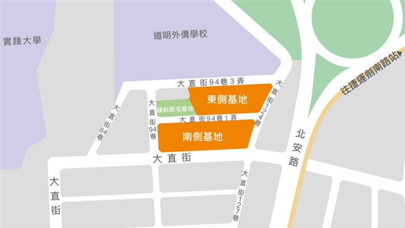 基泰大直傾塌物東側基地「大直儒玉」由皇昌福榮合作南側基地,「大直藏璽」由長虹建設興建投資。(圖/北市更新處提供)