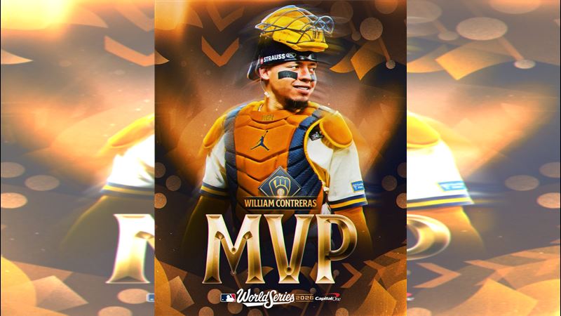 捕手康崔拉斯（William Contreras）奪下2026世界大賽FMVP。（圖／翻攝自X平台 @MLB）