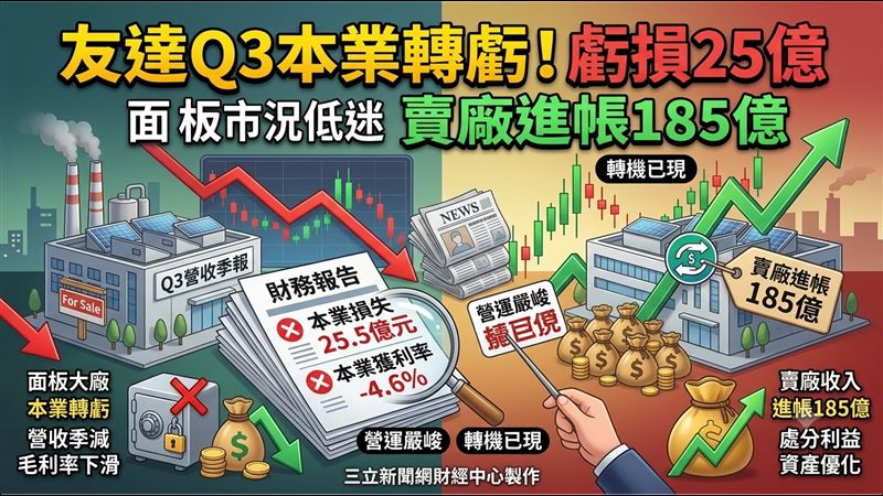 友達Q3虧損25億！賣廠給台積估賺185億