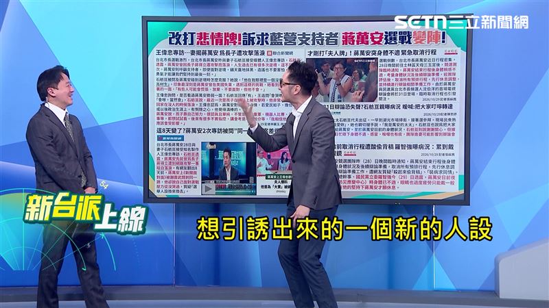 溫朗東認為,蔣萬安沒有成功接住王偉忠與謝震武想幫他引出的新人設。(圖/新台派上線)