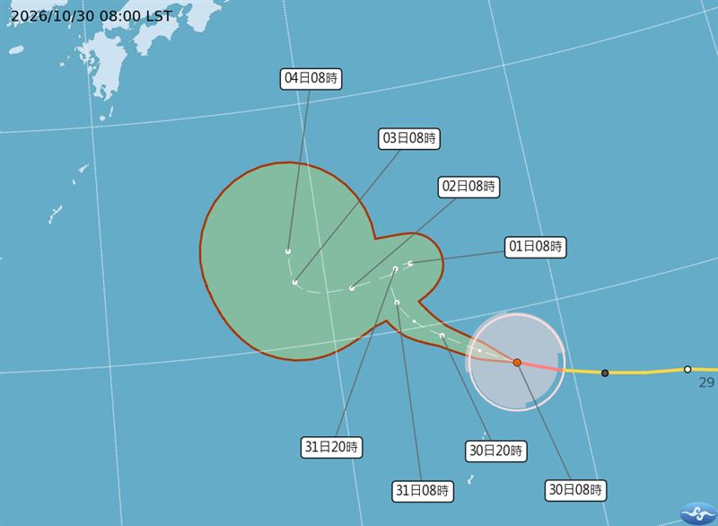 煙花颱風將在下週轉向。(圖/氣象署)