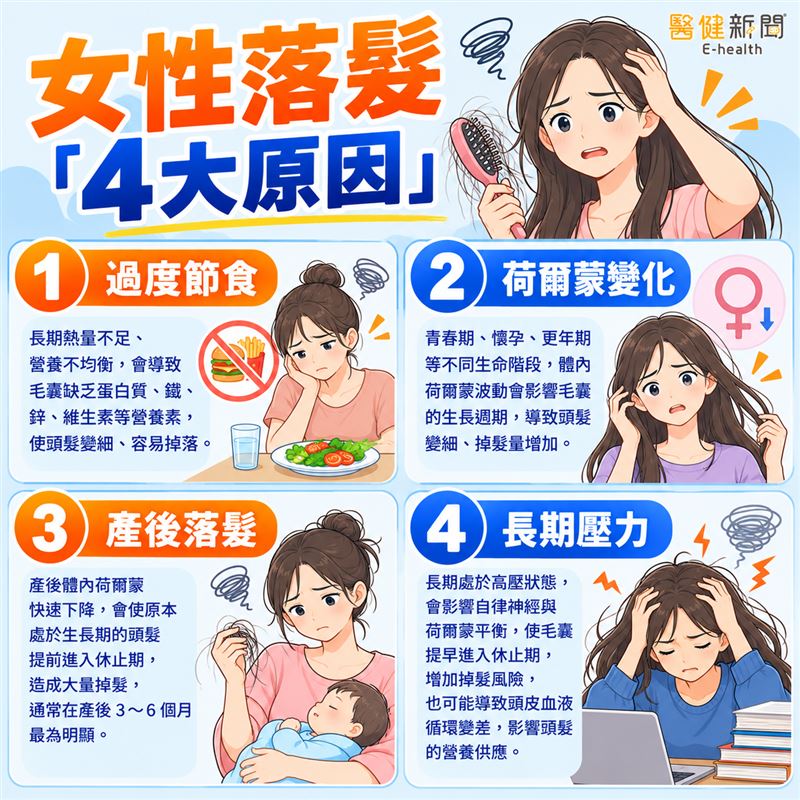 女性落髮4大原因曝光!(圖/醫健新聞網提供)