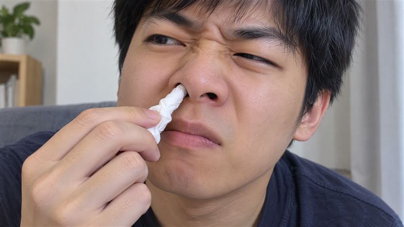 耳鼻喉科醫師張益豪提醒,用衛生紙挖鼻孔恐傷害鼻黏膜,造成破皮、結痂,甚至增加鼻前庭感染風險,建議以生理食鹽水清潔。(示意圖/AI製圖)