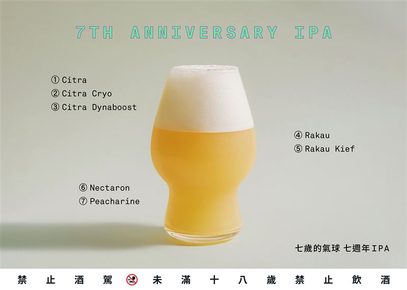 醜派對以新鮮酒花香氣為主角的「七歲的氣球 Anniversary IPA」。(圖/品牌業者提供)