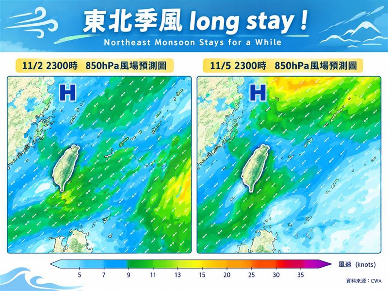 未來的7至10天，將有2波東北季風報到。（圖／翻攝自林老師氣象站臉書）