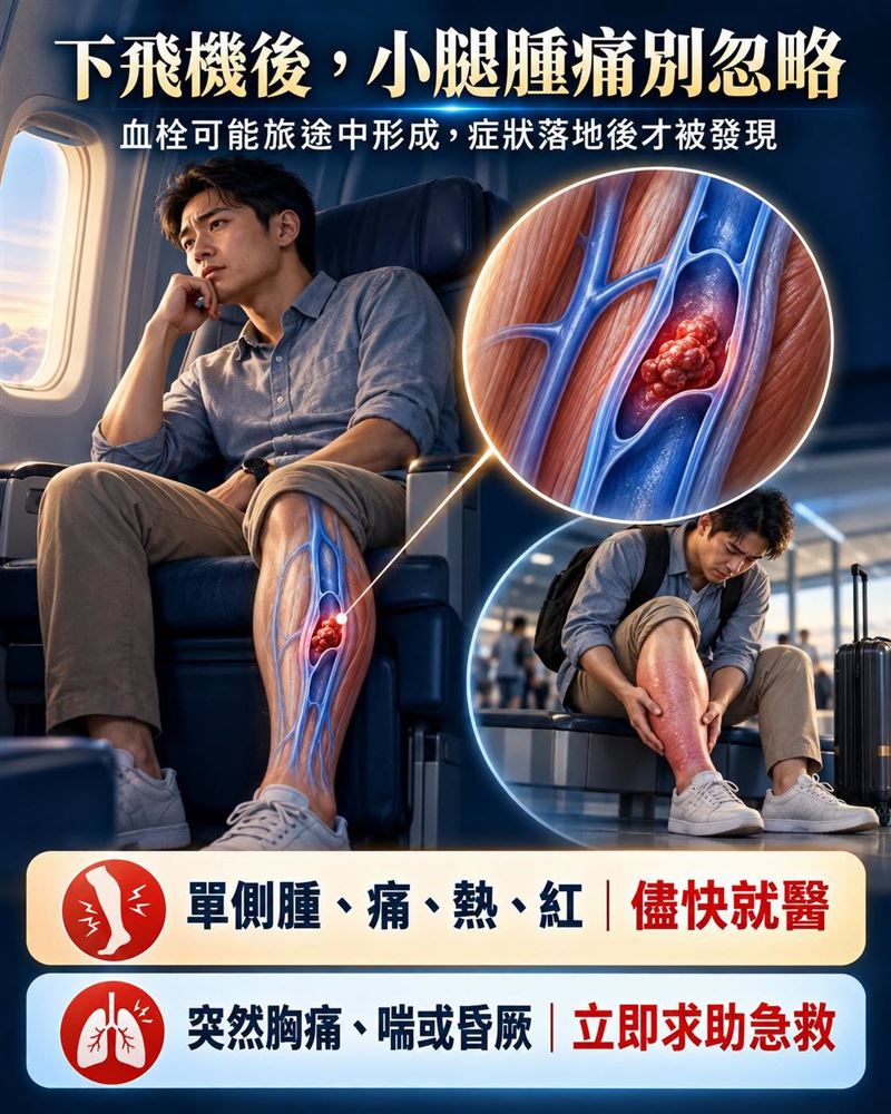 醫師黃軒提醒,下飛機後的深層靜脈栓塞,嚴重恐奪命。(圖/取自黃軒的臉書)