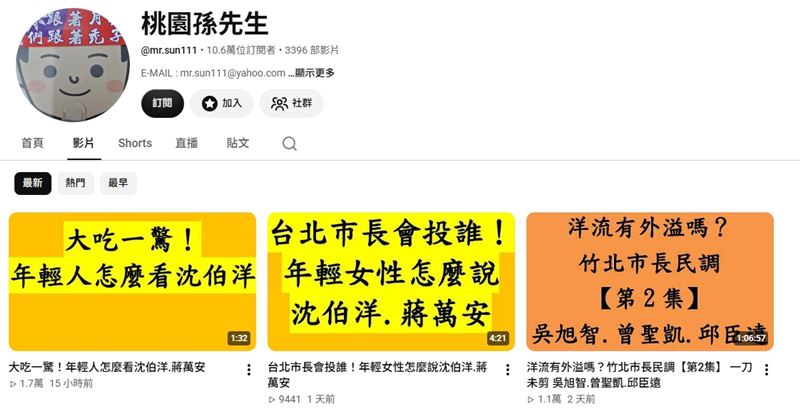 「桃園孫先生」YouTube頻道有10.6萬粉絲。（圖／翻攝自YouTube）