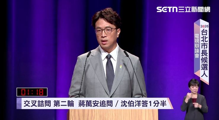 「交叉詰問」第二輪蔣萬安追問沈伯洋答。(圖/翻攝畫面)