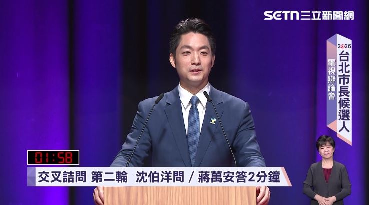 「交叉詰問」第二輪沈伯洋問蔣萬安SOP哪裡出問題，蔣萬安再度問A答B。（圖／翻攝畫面）