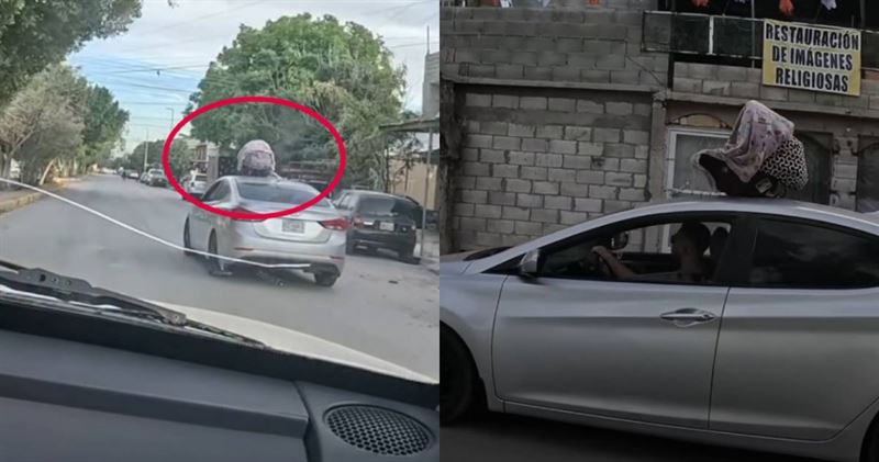 墨西哥一名男子開車時,竟將裝有嬰兒的提籃遺留在車頂,所幸路過駕駛及時發現並提醒,才讓孩子平安回到車內。(圖/翻攝自臉書/Johnny Martinez)